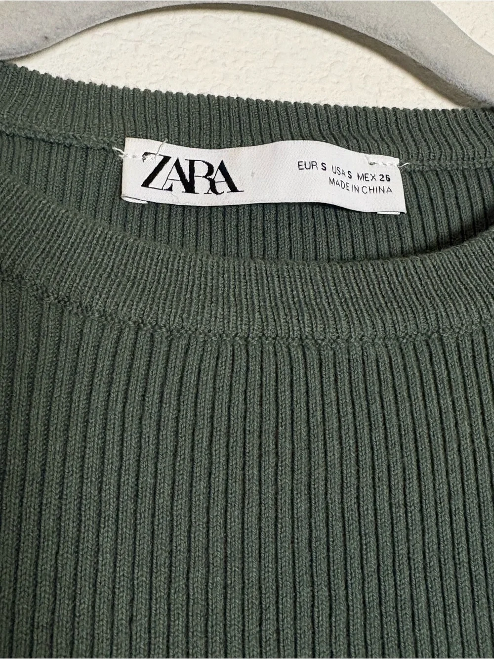 Zara Dark Olive Ribbed Long Sleeve Crop Top with Side Ties